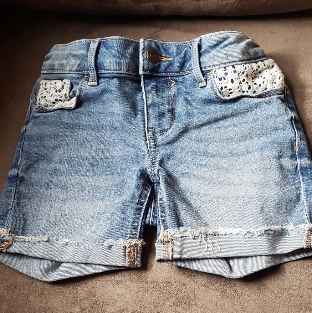 Women's Blue Denim Shorts with Lace Detail